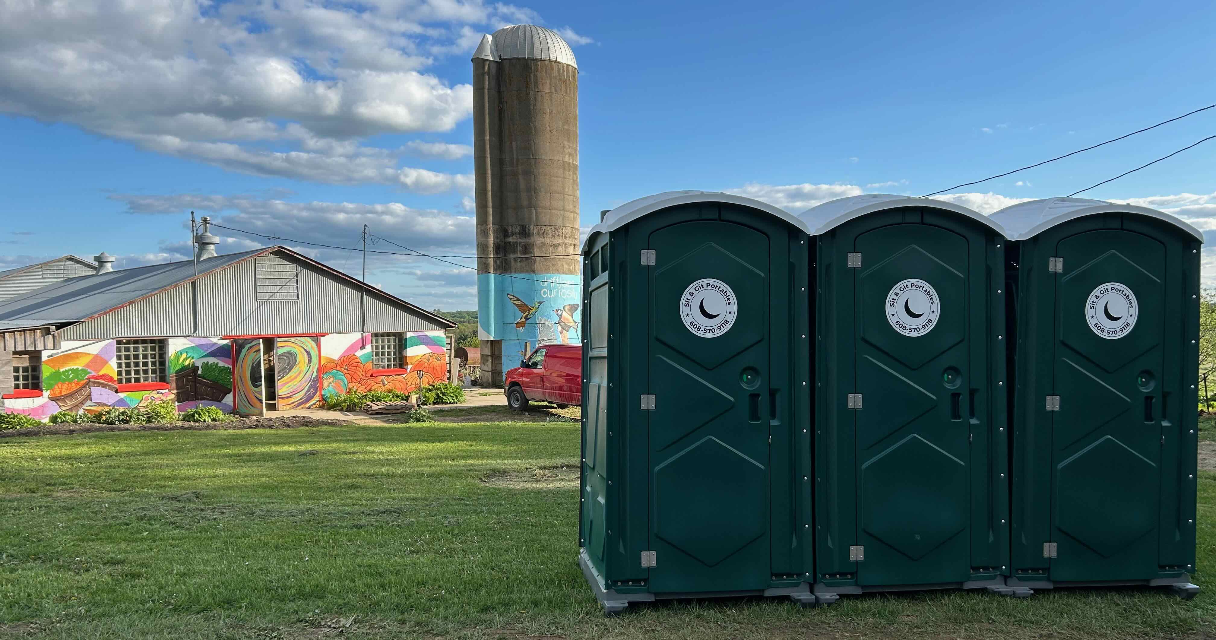 Portable restroom (portable toilet/porta potty) units staged for delivery in Richland County